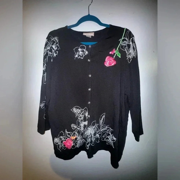 TanJay women’s Contrast Floral Embroider Wearable Art tanktop‎ Cardigan b… - Picture 1 of 8